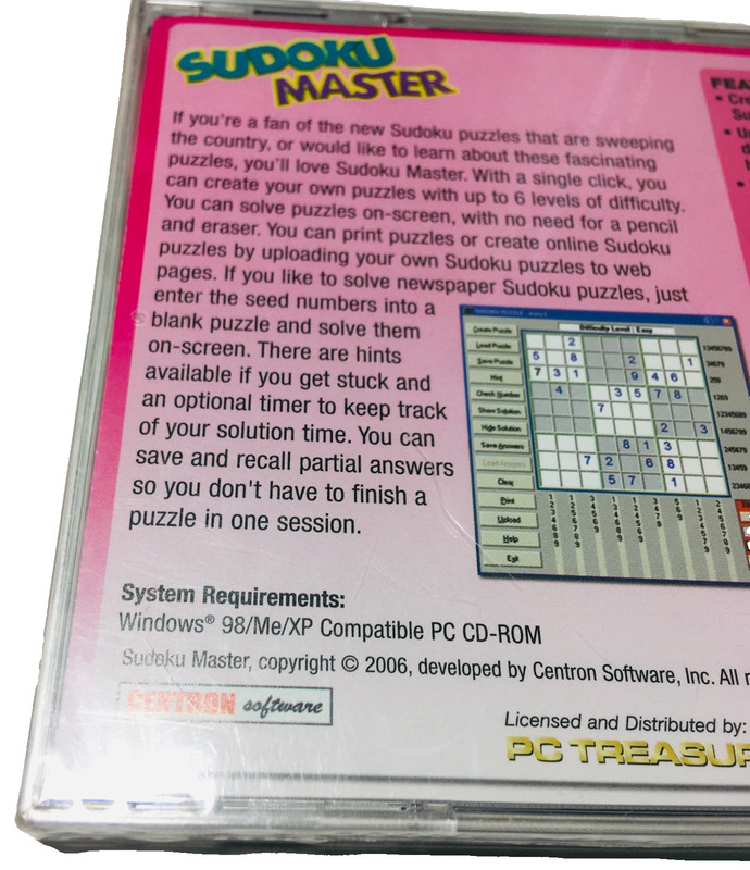 Sudoku Master PC Includes 600 Unique Puzzles Win 98/Me/XP Factory Sealed READ gallery