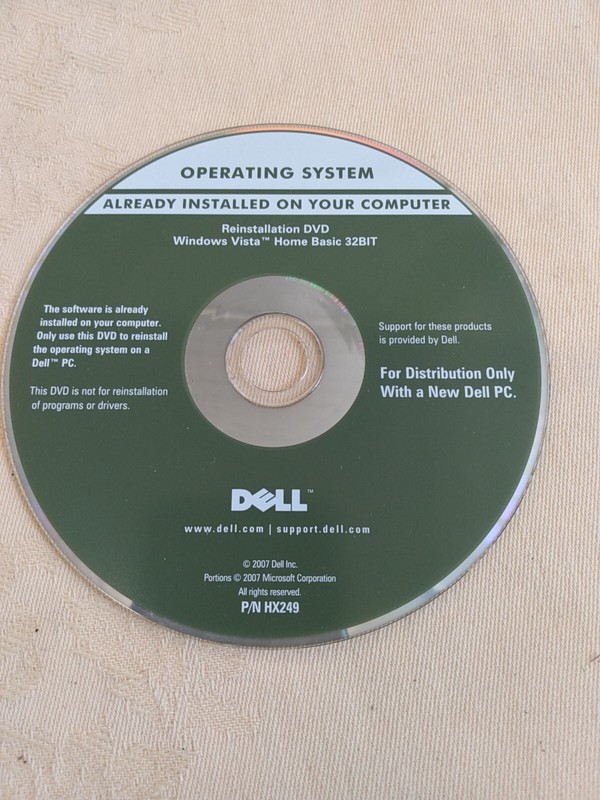 DELL Operating System Reinstallation DVD Windows Vista Home Basic 32 Bit