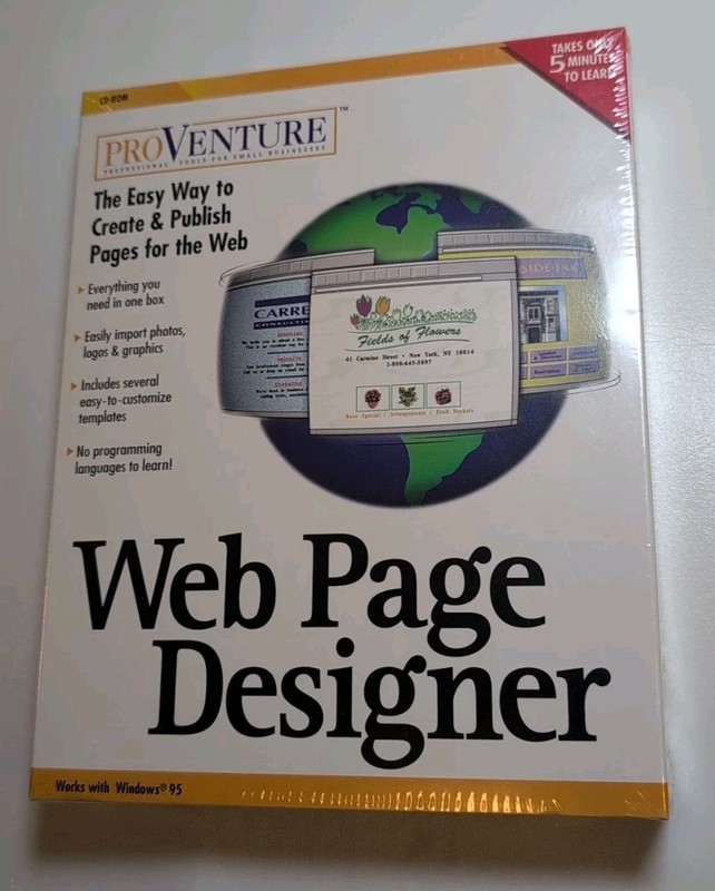 Vintage Sealed Win95 ProVenture WEB PAGE DESIGNER (CD-ROM) Software Big-Box New