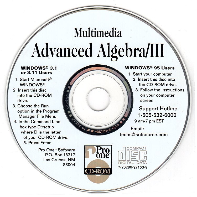 Multimedia Advanced Algebra/III (PC-CD, 1997) for Windows – NEW CD in SLEEVE