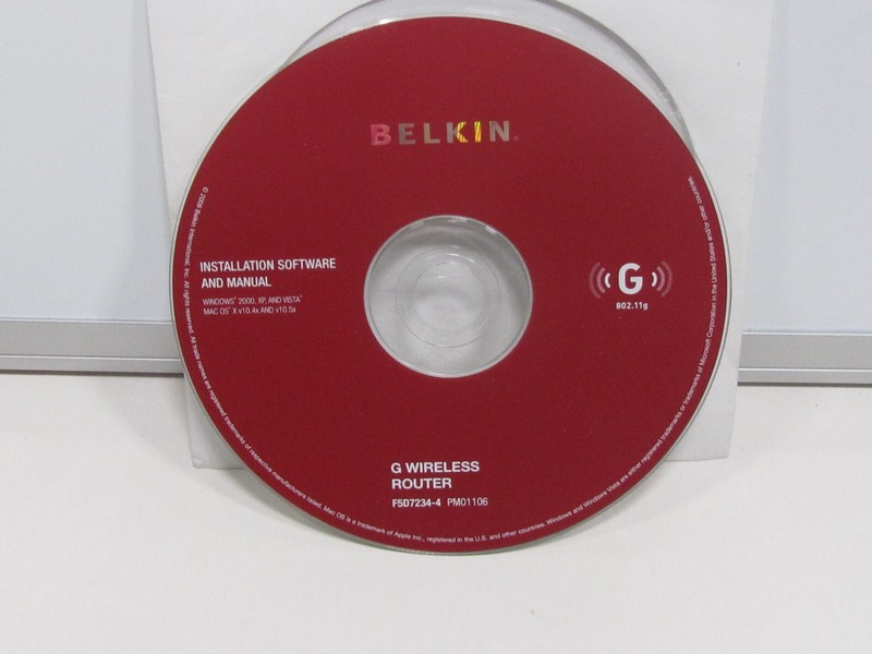 BELKIN G WIRELESS ROUTER INSTALLATION SOFTWARE AND MANUAL F5D7234-4.