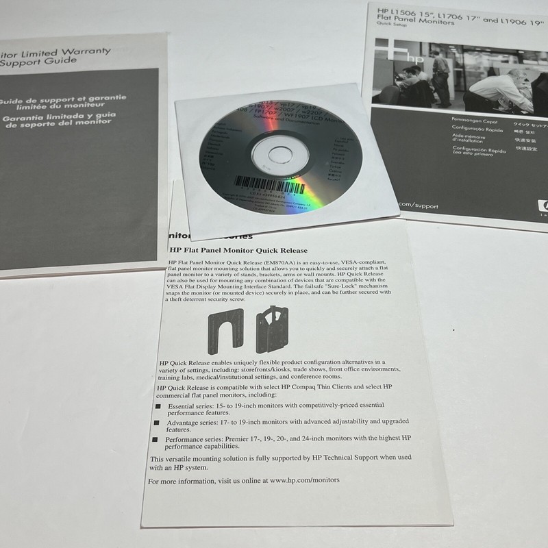 Hewlett-Packard Monitor Limited Warranty And Support Guide & CD Kit439956-B26