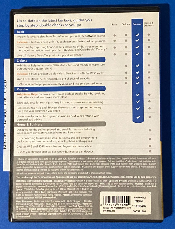 2018 TurboTax Premier Federal + State Investments & Rental Property Case and CD gallery
