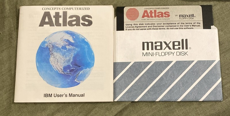 Concepts Computerized Atlas IBM User’s Manual & 5.25” Floppy Disk 1984 Software