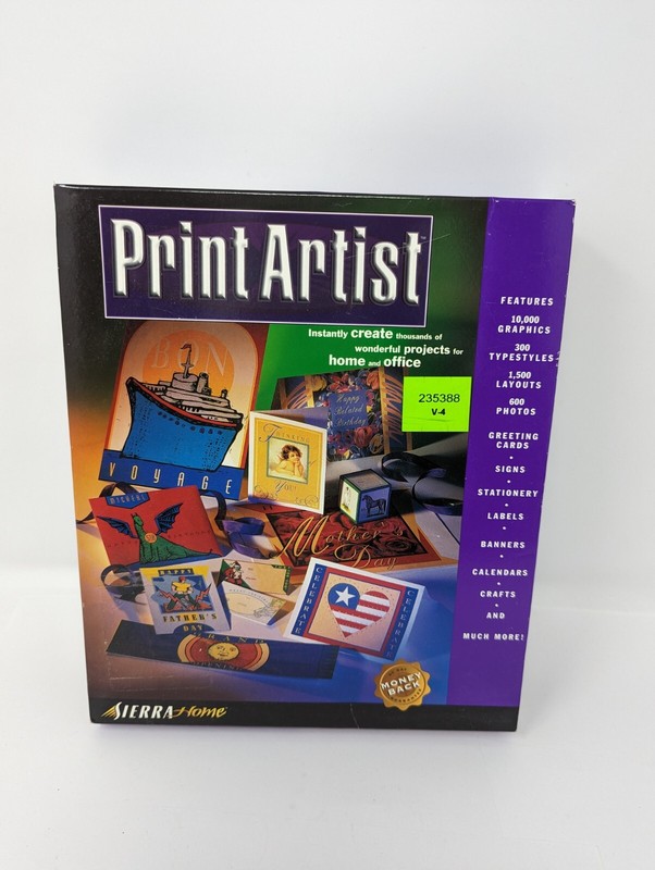 SEALED NEW – 1998 Sierra Home Print Artist Computer, Windows 95 / Mac