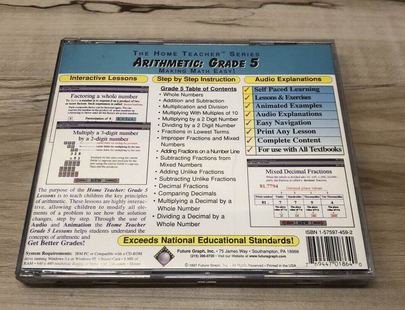 ARITHMETIC : Grade 5 ~ The Home Teacher Series PC-CD WIN 3.1/95 gallery