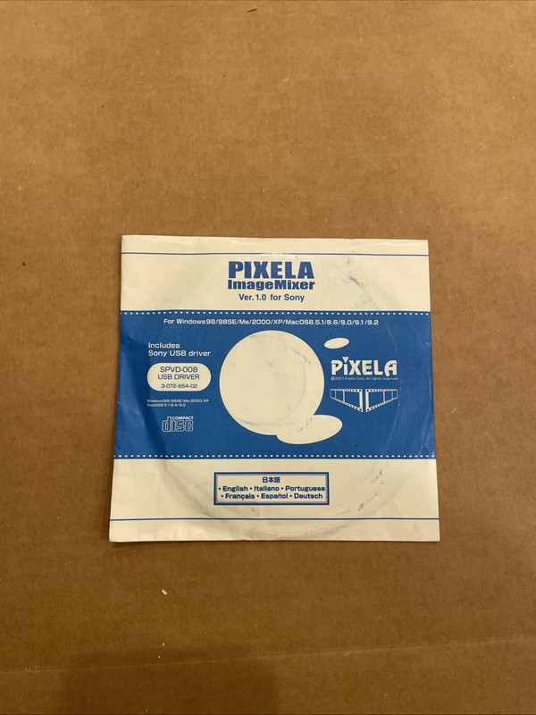 Sony PIXELA Image Mixer Driver CD Ver. 1.0 Win. 98/98SE/Me/2000/XP Mac 8.5 9.1