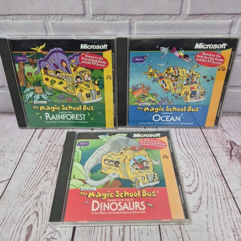 Y2K Magic School Bus Microsoft Lot Of 3 CD ROM’s Ocean Rainforest Dinosaurs