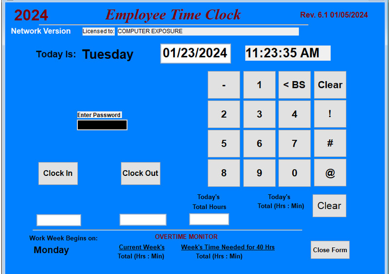 No Monthly Fees! Employee Time Clock Software, NETWORK Access, (Windows10,11)
