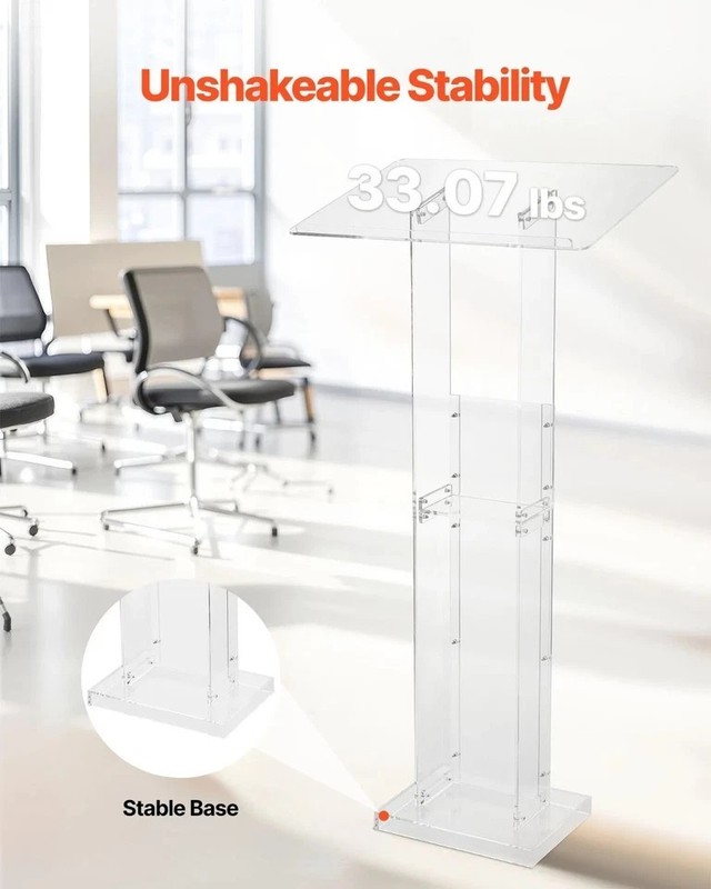 Podium Stand, 50-Inch Acrylic Lectern, Portable Laptop Desk with Wide Reading gallery