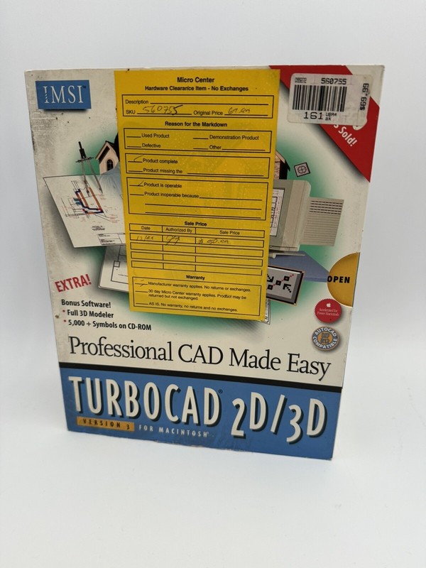 TurboCAD 2D/3D Version 3 for Macintosh IMSI Used 1992 Vintage