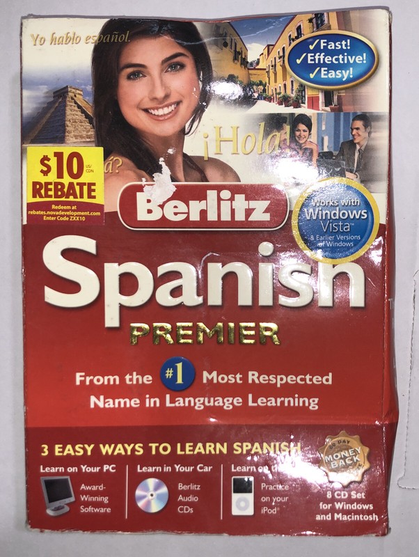 Novatel Berlitz Spanish Premier 8 Disc Language Learning PC, Mac, Car CD Player