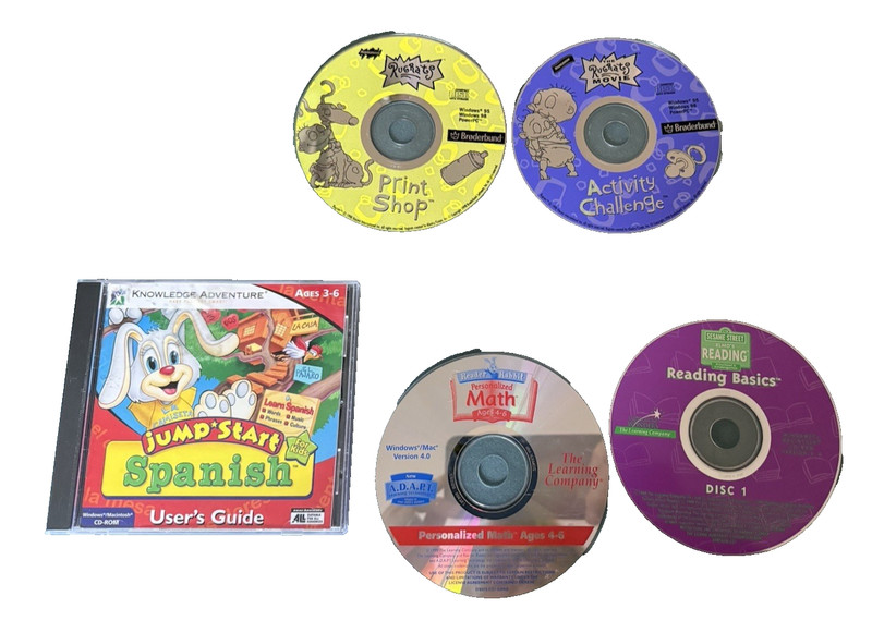 CD ROM Games 90s Rugrats Sesame St Reading Reader Rabbit Math Spanish Lot