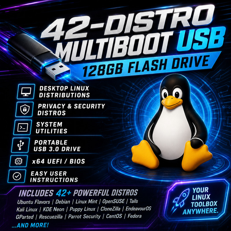 🔥✔️42-in-1 LINUX DISTROS MEGA PACK! Multiboot 128GB USB Flash Drive | FAST SHIP