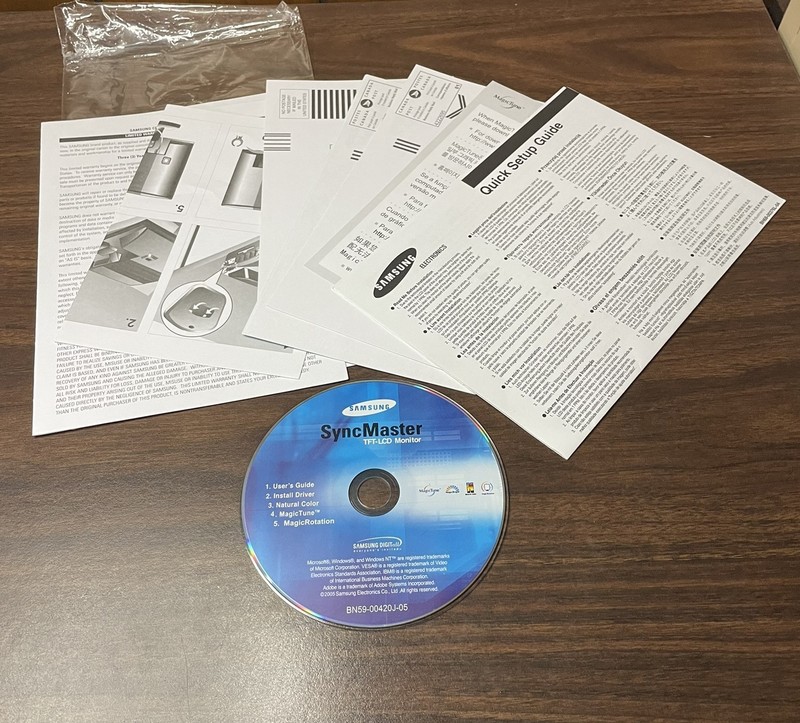 Samsung SyncMaster TFT-LCD Monitor User Guide/Driver Installation CD & Paperwork