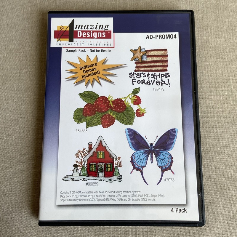 Amazing Designs: Embroidery Solutions (PC CD-ROM 2002) AD-PROMO4 Software Demo + gallery