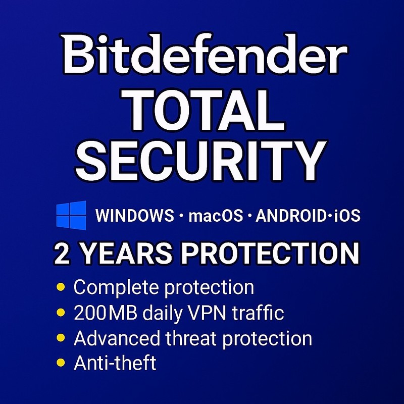 Bitdefender Total Security 2 Years | 1 to 10 Devices | Windows | Mac | Android