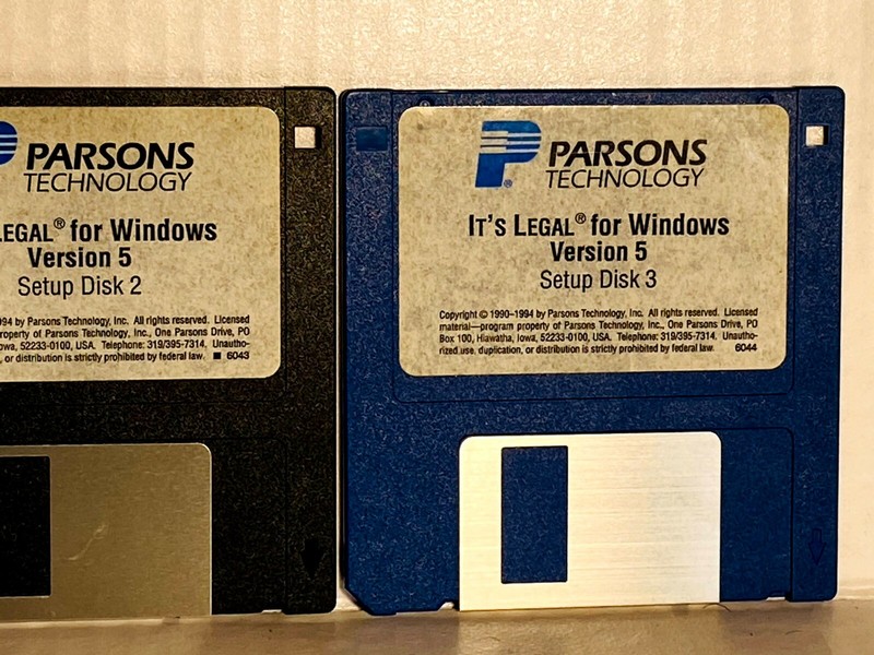 Parsons ® Technology ITS LEGAL for Windows version 5 Disc 1-3,3.5" Floppy- LIL-C gallery
