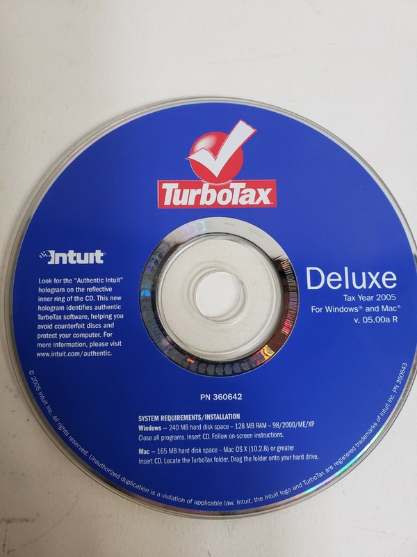 Turbotax deluxe 2005 Windows Mac 3 discs gallery