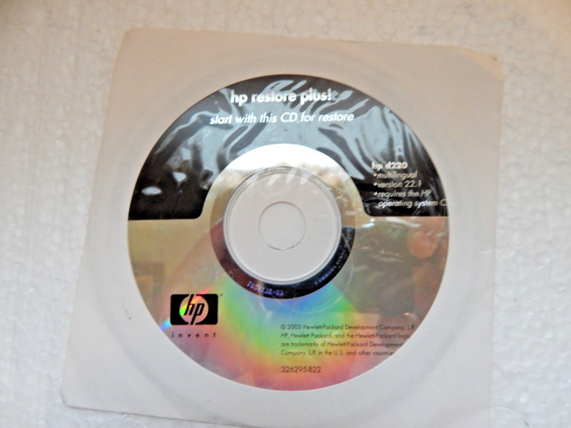 HP RESTORE PLUS hpd220 version 22.1 CD ONLY