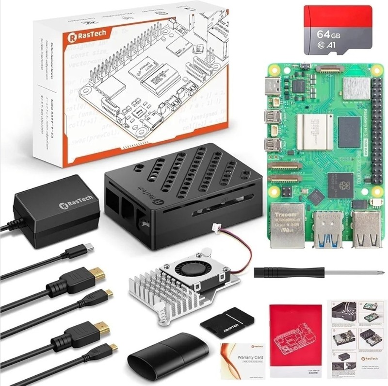 RasTech Raspberry Pi 5 16GB Kit 64GB Edition with Active Cooler,GaN 27W 5.1V5…