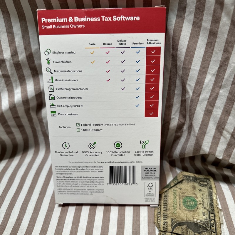 Box Damage H&R Block Tax Software Premium Business 2021 PC key card Turbotax HR gallery