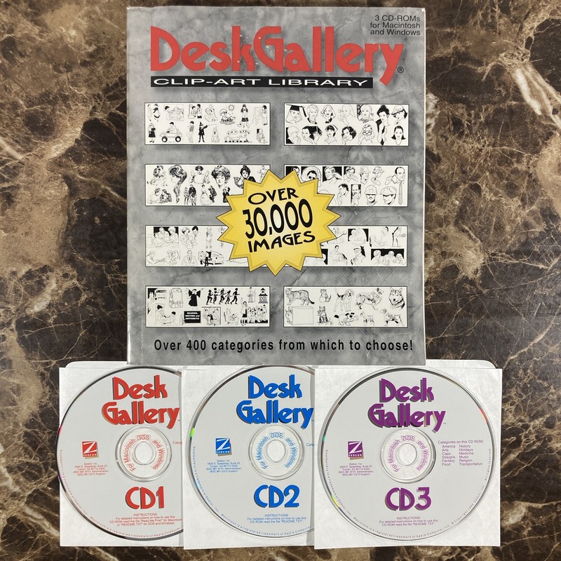 Desk Gallery 1994 Clip-Art Library 3 CD-ROM Set for Macintosh Windows DOS