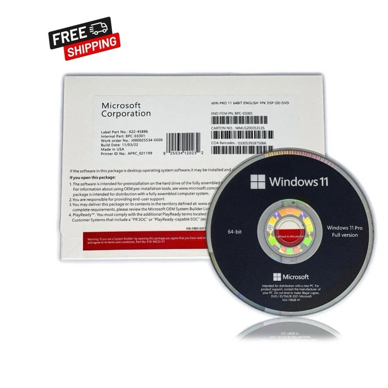 Windows 11 Pro 64-bit DVD Microsoft Authentic License Key New & Sealed
