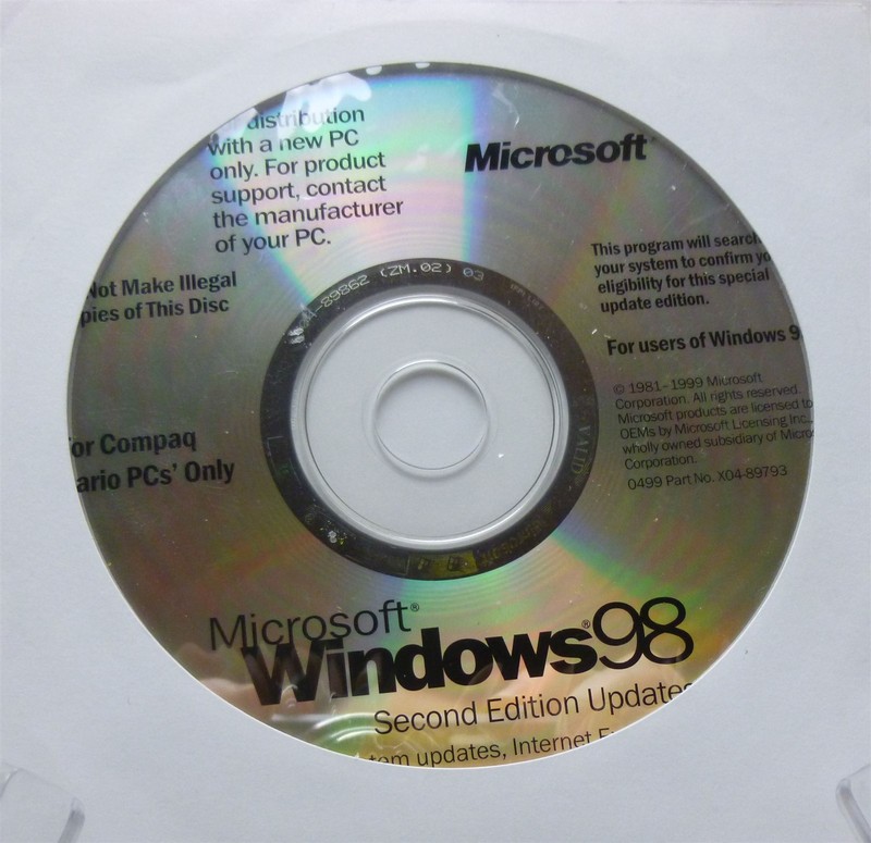 Microsoft Windows 98 Second Edition Updates CD 1999 No Product Key For Compaq