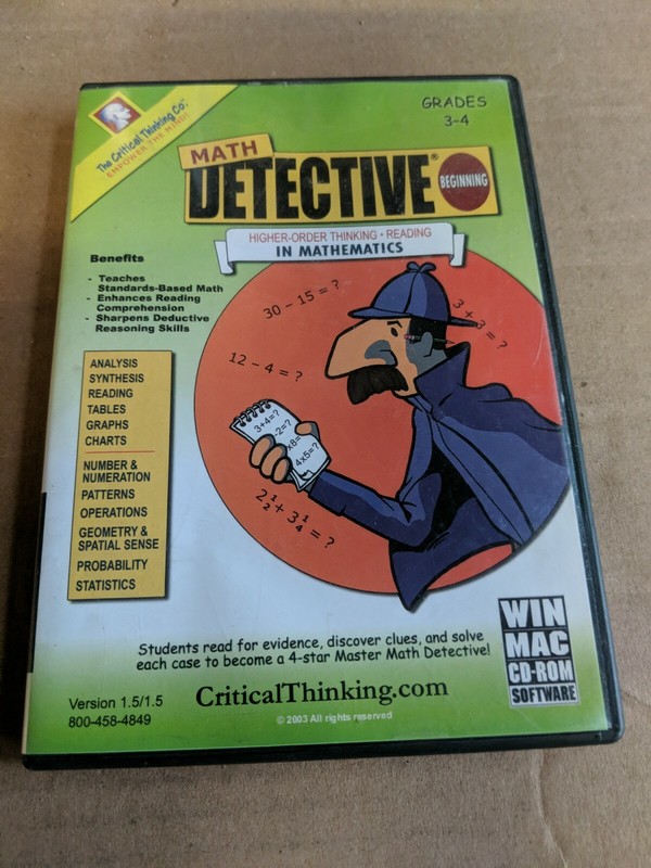Math Detective Beginning Grades 3-4 CD-Rom Critical Thinking Version 1.5 ~ #8