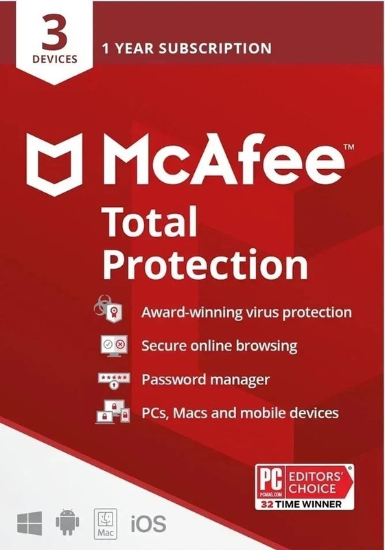 McAfee Total Protection 2026 3 Devices 1 Year Antivirus Security