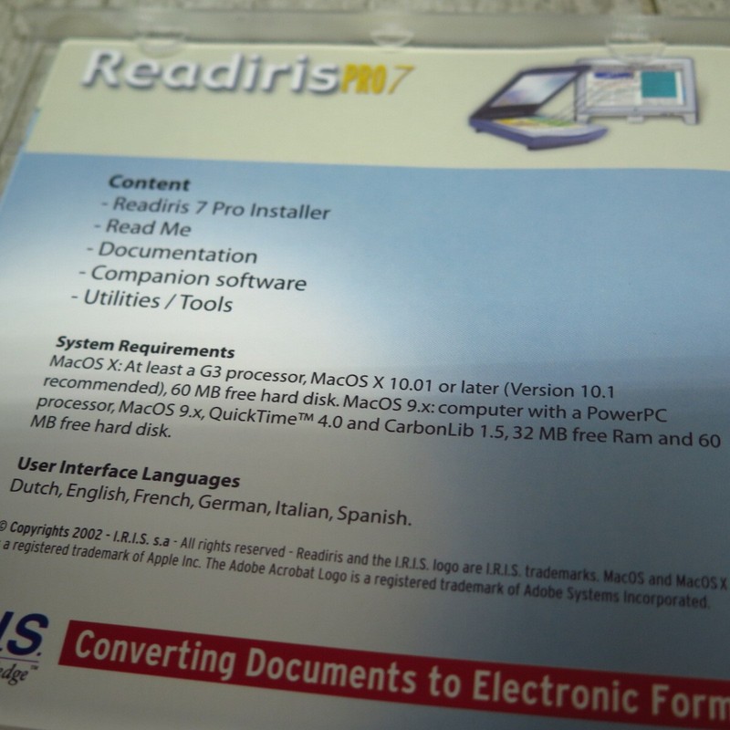 Vintage 2002 Readiris 7 Pro OCR Software for Mac OS CD Rom Disc gallery