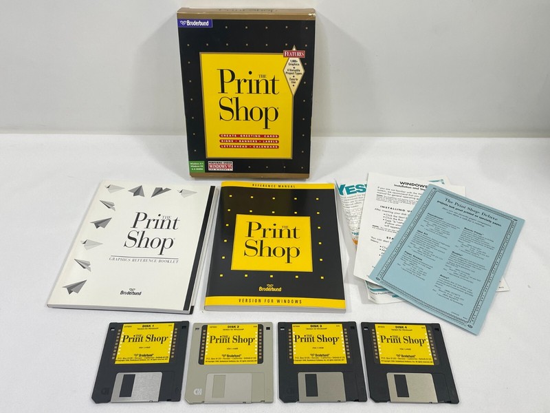 Vintage 1996 The Print Shop Broderbund Windows PC Software 3.5” Floppy Disk Box