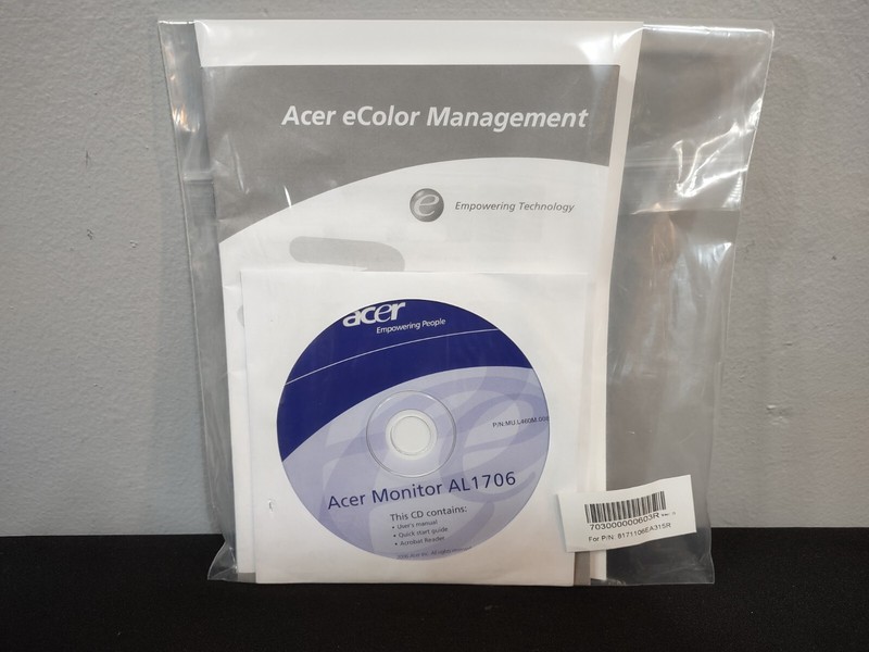 Acer LCD Monitor AL1706 Bundle Lot - CD Disc User Manual Quick Start Guide Docs gallery