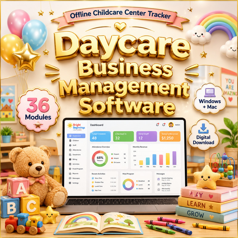 Daycare Management Software USB 💻 36 Modules Childcare Preschool Windows Mac