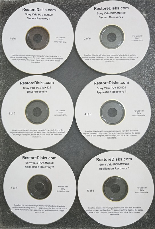 SONY PCV-MXS20 SYSTEM ,DRIVER AND APPLICATION RECOVERY DISCS