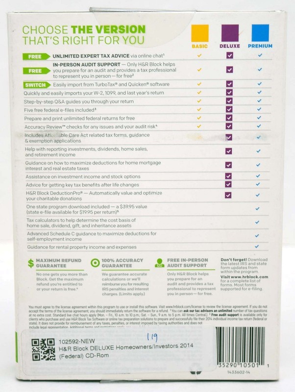 NEW H&R Block 2014 DELUXE Homeowner/Investor Tax Software taxes FEDERAL ONLY CD gallery