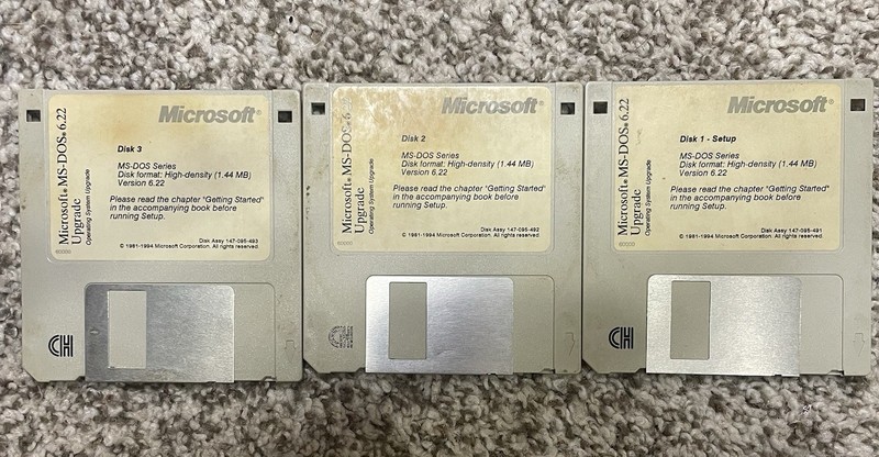 Microsoft MS-DOS 6.22 – Installer Floppy Disks – 3.5″ 1.44MB – DOS 6.2 3 disks