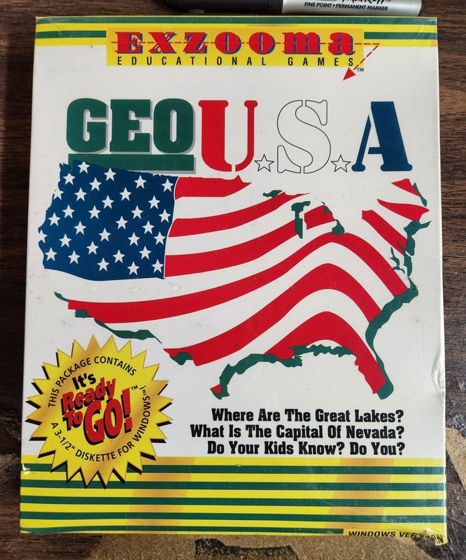 Geo U.S.A. by Exzooma Educational Games (1994, Windows, 3-1/2″ Floppy Disk) NEW