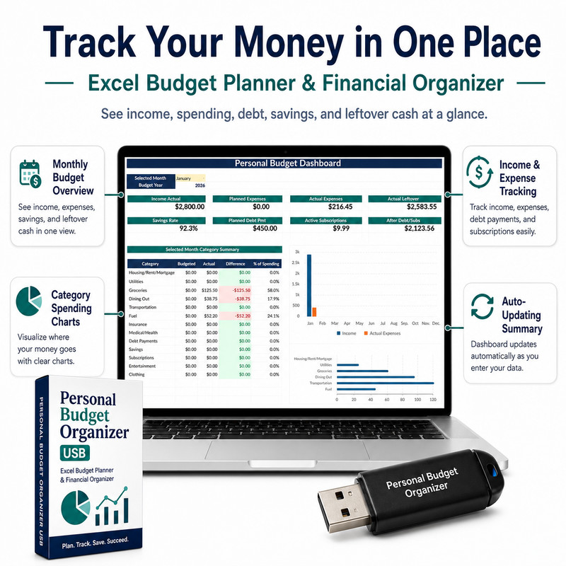Personal Finance Budget Planner USB Excel Spreadsheet Debt Bill Expense Tracker gallery