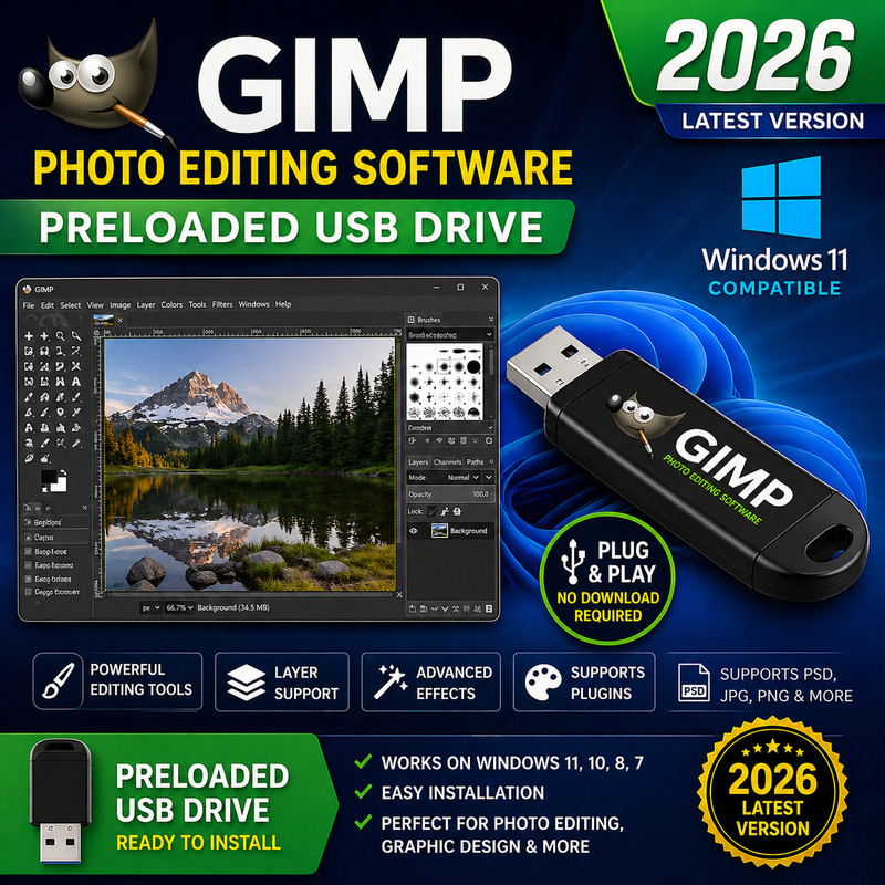 GIMP 3 (2026 Edition) Pro Graphic Design – Photo Editing Software Program on USB