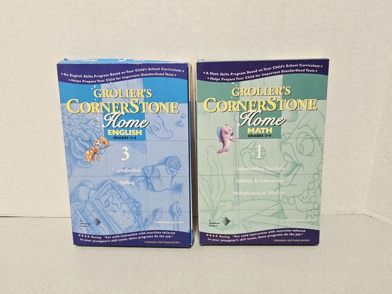 Grolier Cornerstone Home English 3 & Math 1 for Grades 3-4 (WIN/MAC CD-ROM) NEW