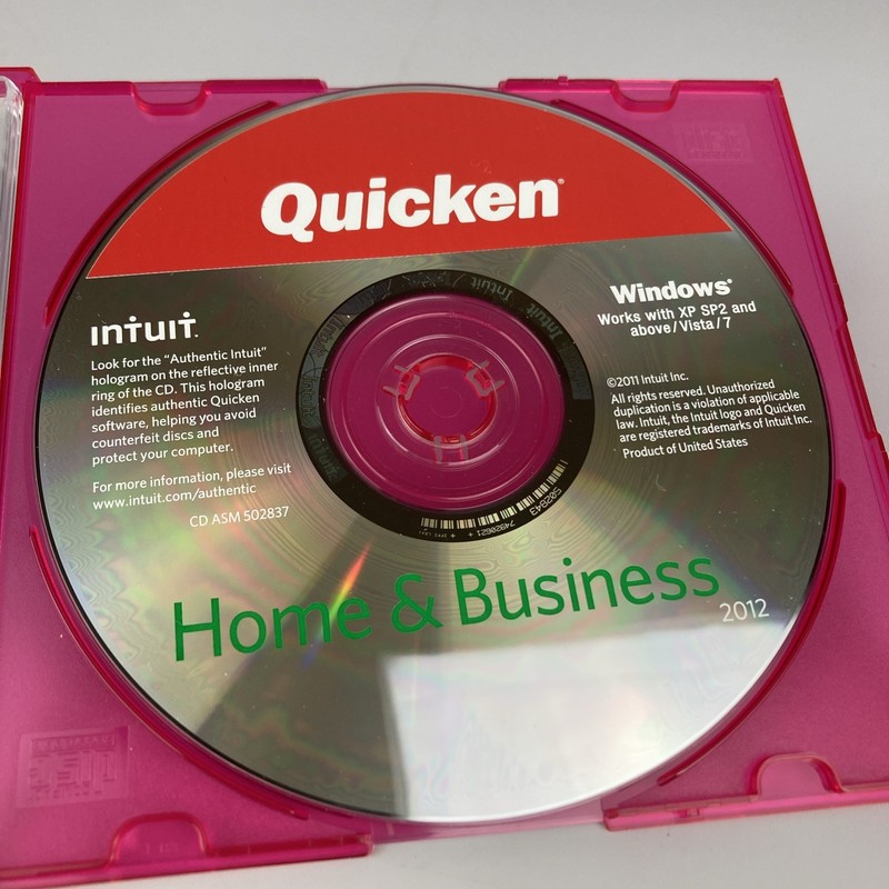 Intuit Quicken Home & Business 2012 Disc ONLY Works with XP SP2 above/ Vista/ 7