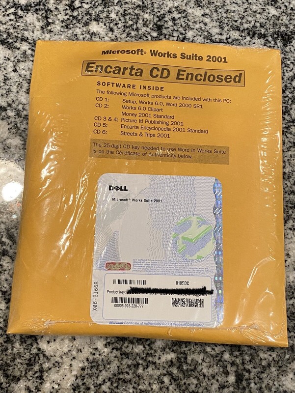 Microsoft Works Suite 2001 W/ Word Money Encarta Set of 6 CDs (Unopened)