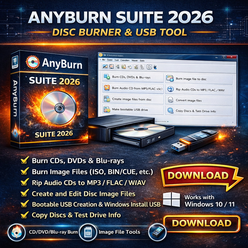 CD DVD Burning Suite 2026 | USB burner | Iso & File Writing | DVD Creator