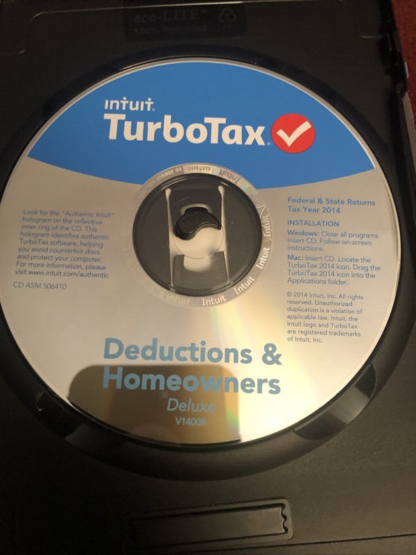 Intuit Turbo Tax 2014 Deluxe Deductions & Homeowners Edition Federal E-File Stat gallery