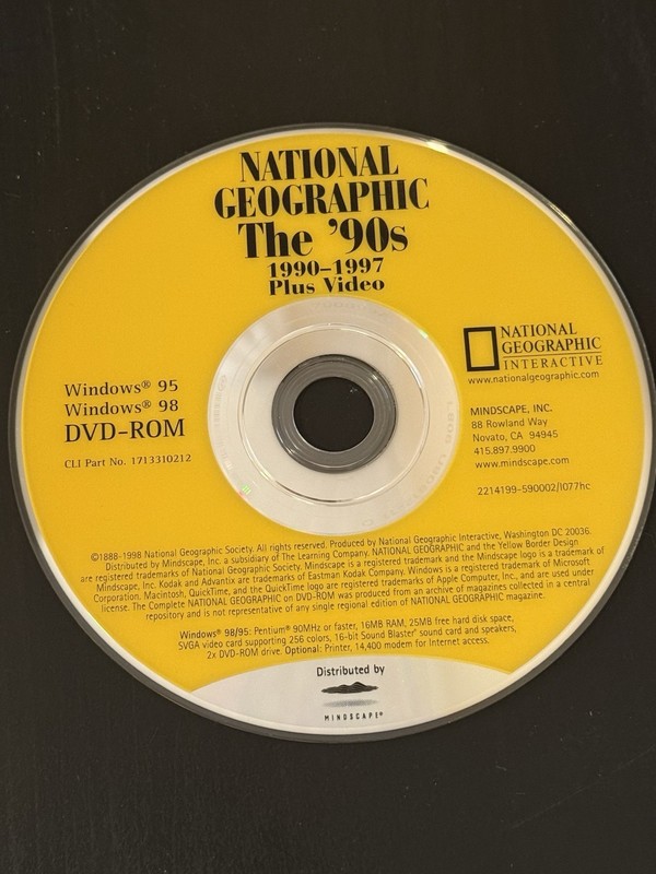National Geographic The 90s DVD ROM 1990-1997 Windows 95/98 RARE