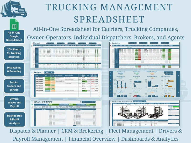 All-in-One Trucking Management Google Spreadsheet for Trucking B/In, Dispatchers