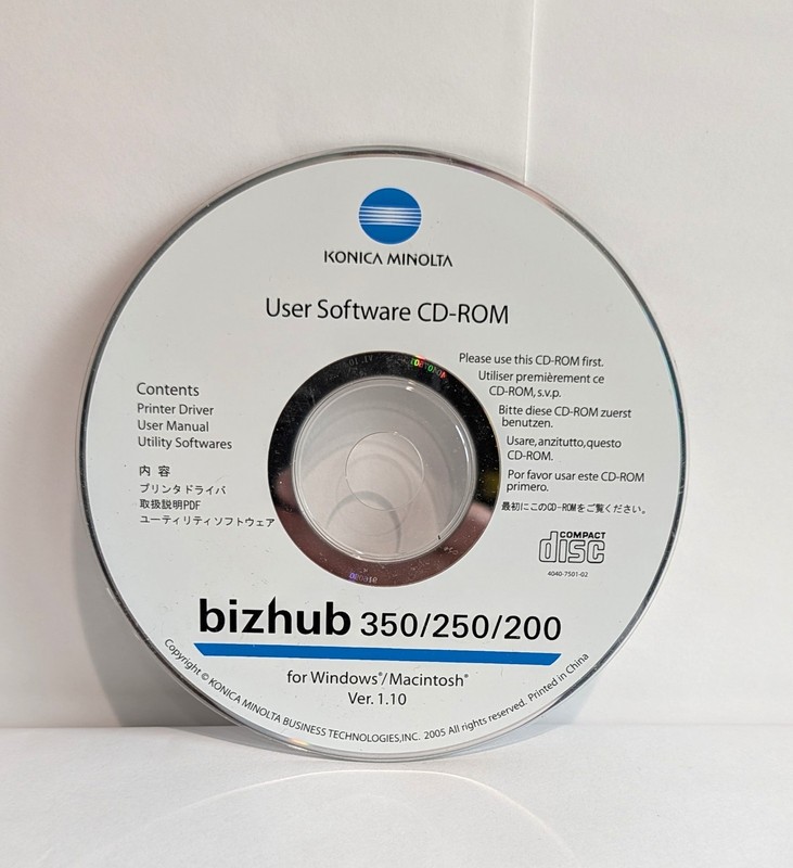 Konica Minolta Bizhub 350/250/200 User Software CD-ROM 1 Disk ONLY 2005 Cpyright
