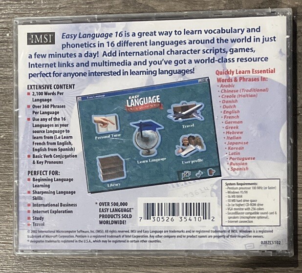 IMSI Easy Language (16 Languages) PC-CD Windows 95-XP - NEW CD gallery